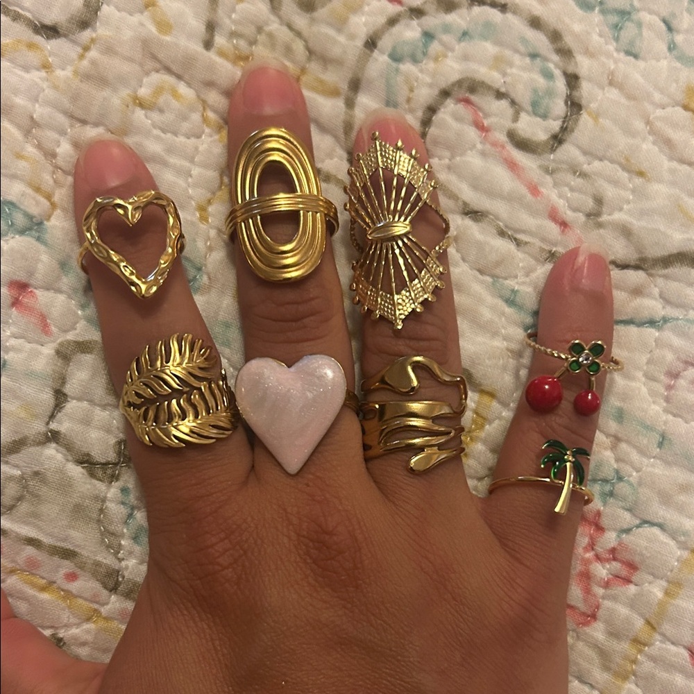 Stainless steel Mixed Fashion Ring Set with White Heart Accent